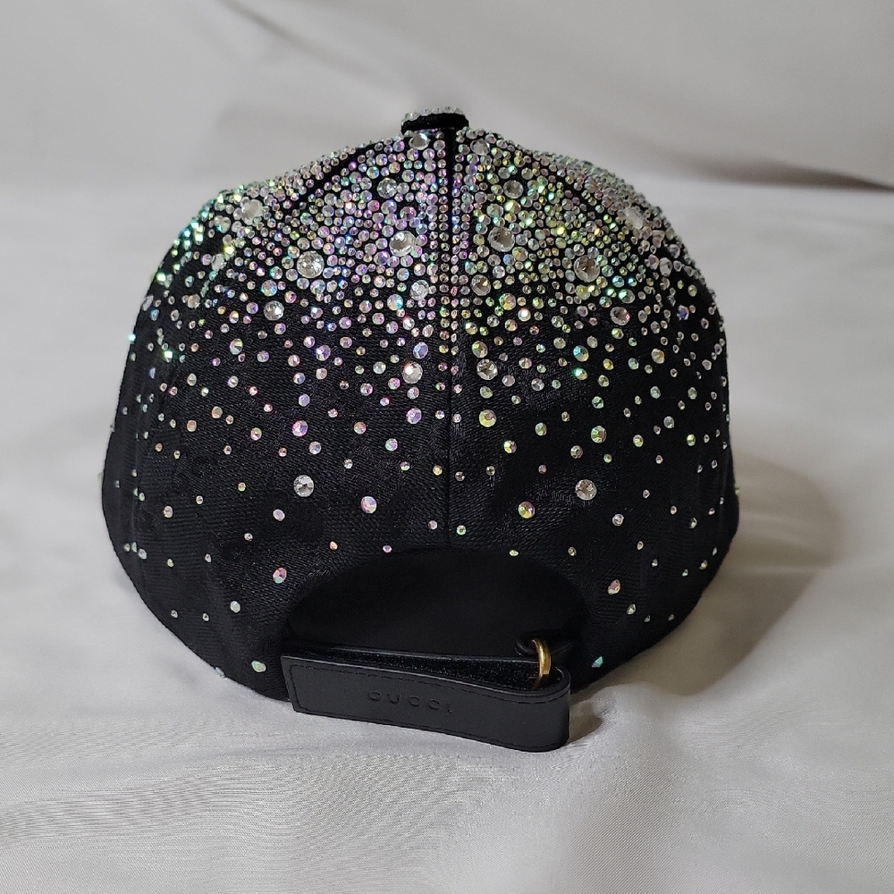 Gucci Black Monogram GG Rhinestone Cap - Picture 3 of 6